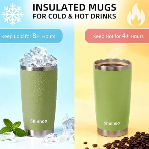 Shinhoo 20oz/ 550ml Insulated Travel Mug Reusable Coffee Cup Tumbler with Straw and Lid for Hot Cold Drinks (Navy Green) — view 3