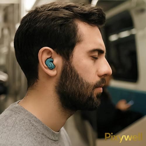 Pixywell Noise Cancelling Earplugs for Sleep and Swim UK - UKAS Certified Side Sleeper Comfort, Small Ear Canal Fit, Reusable Washable for Tube/NHS Shift/Pub, Carbon Trust Certified (Adult Dark Blue) — view 4