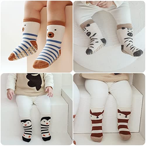 Simpeak Toddler Socks, 4 Pairs Kids Socks in Autumn and Winter Non Skid Kids Toddler Socks with Grips Children Gift Socks for Boys Girls 1-3 Year - 1 — view 2