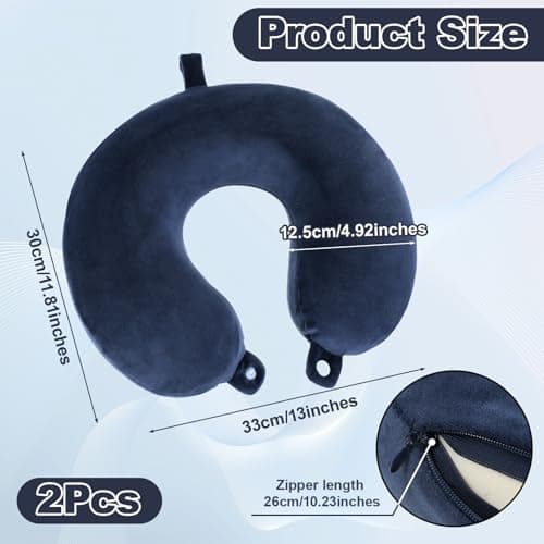 2 Packs Travel Pillow Cover Reusable Blue U Shaped Neck Pillow Covers with Zipper, Travel Pillows Case Covers Replacement Washable Soft Smooth Airplane Pillows Cover Stripe Comfort Travels Accessories — view 2