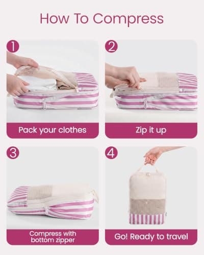 Meowoo 7 Set Compression Packing Cubes for Suitcases, Stripe Design — view 6