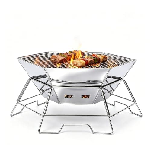 Portable Charcoal BBQ Grill for Camping,Stainless Steel Fire Pit Grill