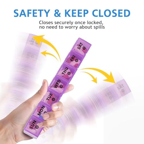2pack Weekly Pill Organiser, Pill Boxes 7 Day 2 Times a Day Large Pill Box Organiser 14 Day XL Medication Tablet Case for Travel Fish Oil Vitamin Holder(Purple-Green) — view 6