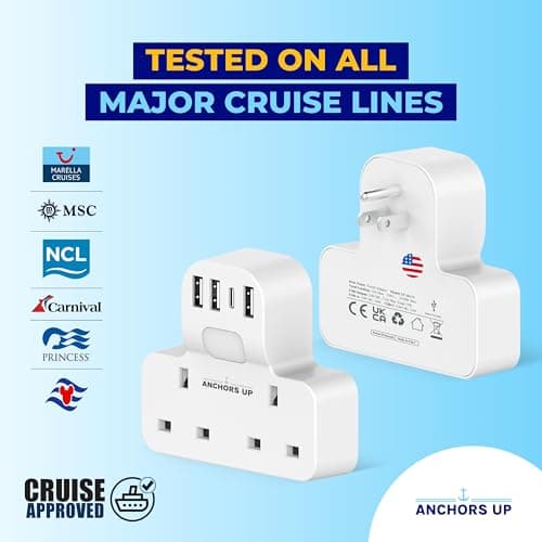 Cruise Approved 7-in-1 Travel Adapter – Non Surge for Cruise Ships – 4 USB Ports and Night Light – Works on Marella, MSC, Carnival, Princess, NCL, Disney – Cruise Essential (US Plug) — view 3