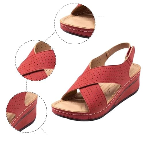 Generisch Sandals for Women Plantar Fasciitis Comfortable Wedge Heel Open Toe Ankle Strap Wide Fit Padded Walking Sandals with Arch Support, red, 8 UK — view 4