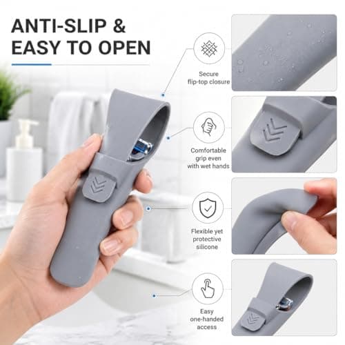 CARAGO Razor Travel Case, Travel Razor Case Silicone Razor Protective Cover with Drainage Holes, Razor Carrying Sleeve for Travel, Camping, Hiking, or Business Trips, Grey — view 2