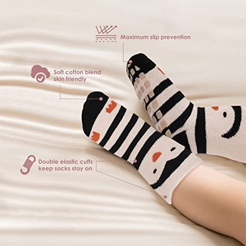 Simpeak Toddler Socks, 4 Pairs Kids Socks in Autumn and Winter Non Skid Kids Toddler Socks with Grips Children Gift Socks for Boys Girls 1-3 Year - 1 — view 5