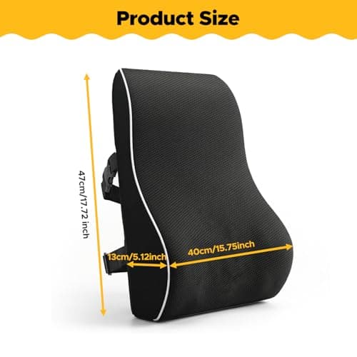 wiksite Lumbar Support Cushion - Back Support Cushion for Office Chairs/Car Seat Memory Foam Large Pillow Mesh Back Rest for Recliner with Adjustable Straps — view 2