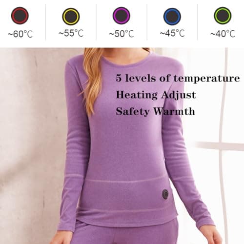 TOVCHEI Electric Heated Underwear Smart USB Powered Heated Thermal Baselayer Underwear for Women Skiing, Travel,Purple A,M — view 2