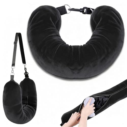 HOPNKN Stuffable Neck Pillow for Travel, Travel Pillow Stuffable with Clothes, Travel Neck Pillows With Adjustable Straps for Essentials Extra Luggage(Black)