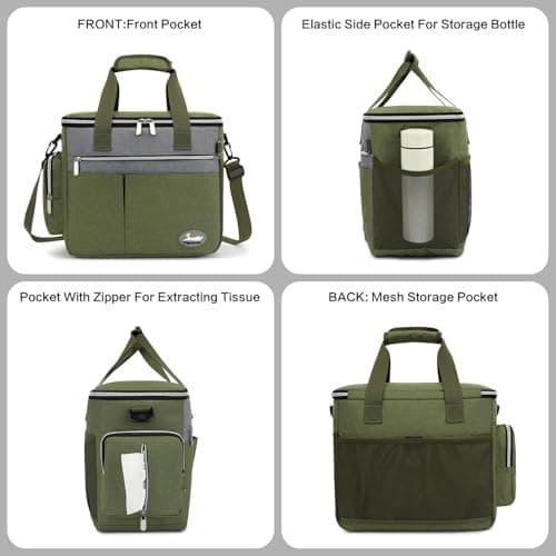 TAIHOYIN Dog Travel Bag for Pet Kit Outdoor with 2 Food Bags + 2 Collapsible Bowls + Feeding Mat + Dog Treat Bum Pouch 7-Piece Set for Pet Accessories Organizer Traveling Walking Camping, Olive Green — view 6