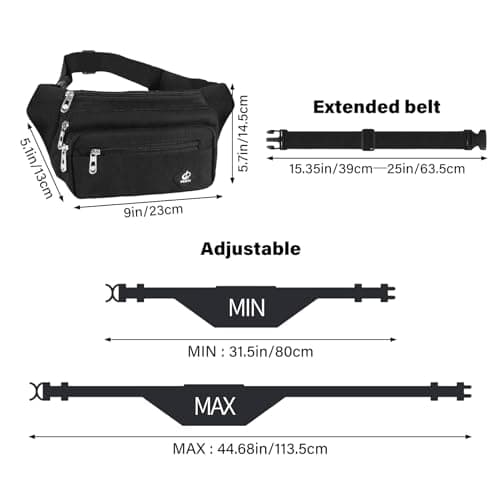 Minnhua 4 Pockets Bum Bag Fanny Pack Bumbags for Men Women Waterproof Waist Bag Large Capacity Waist Packs with 64cm Extended Belt for Dog Walking Sport Running Hiking Cycling Travel — view 2