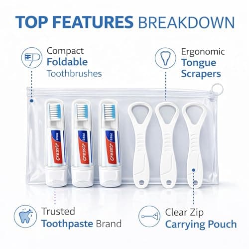 Travel Size Oral Kit - Includes Travel Kit Toothpaste and Toothbrush Small, Disposable Tounge Scrapers with Toothpicks and Pouch - Set of 3 - Portable Dental Hygiene Set for Flights, Camping, Gym — view 6