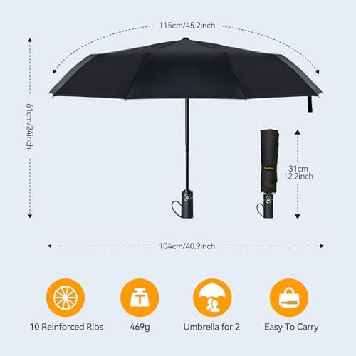 TechRise Umbrella Compact Windproof Travel Umbrellas: Easy Auto Open Close, Strong Fiberglass Frame, Durable Folding Lightweight Portable Automatic Backpack Umbrella for Men and Women, 10 Ribs — view 5