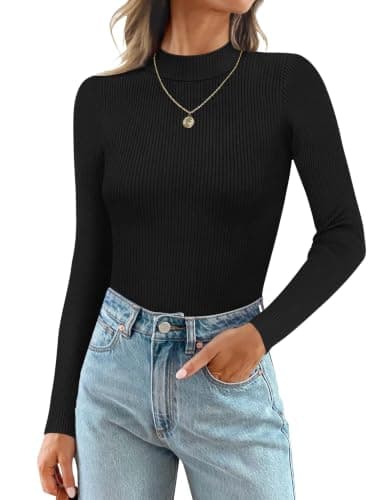 Ekouaer 3 Pack Thermal Tops Womens with Mock Turtle Necks Long Sleeve Tops Ribbed Base Layer Underwear Slim Fit Jumpers, Black, M