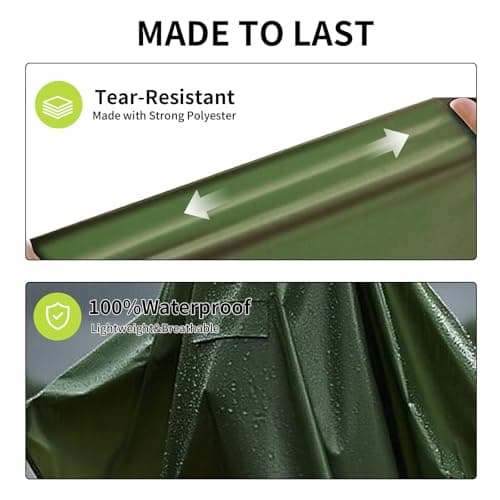 Houbobo Hooded Rain Poncho for Adults with Pocket, Waterproof Lightweight Raincoat Jacket for Men Women, Perfect for Outdoor Hiking Camping Emergency (Green) — view 5