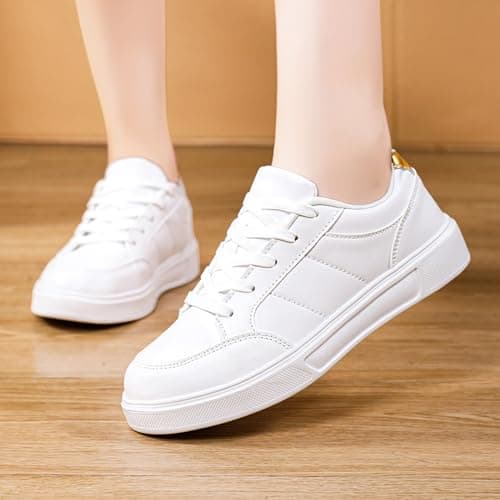 Casual Trainers for Women Flexible Lace Up Sports Shoes Flat Sole Everyday Travel Walking Trainers Gold — view 3