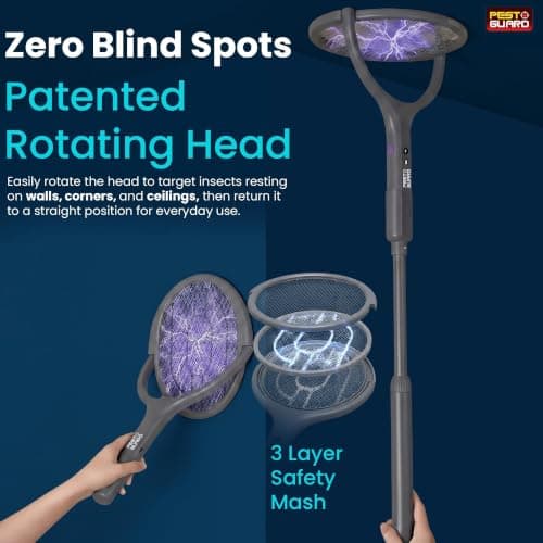 Telescopic Electric Fly Swatter Racket - USB Type-C Rechargeable Bug Zapper with Rotatable Head - Fly Zapper Racket for Mosquito & Flying Insect Control for Outdoor & Indoor - Chemical Free Design — view 6