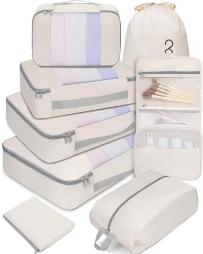 BAGAIL 8 Set Packing Cubes Various Sizes Packing Organizer for Travel Accessories Luggage Carry On Suitcase - Beige