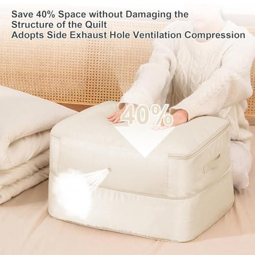 Space Saving Compression Storage Bags, 2 Pack Large Compression Packing Cubes, 3-Layer Space Saver Bags, Compress 136L to 68L for Comforters, Clothes, Pillow, Blankets, Bedding, Moving, Dorm, Beige — view 4