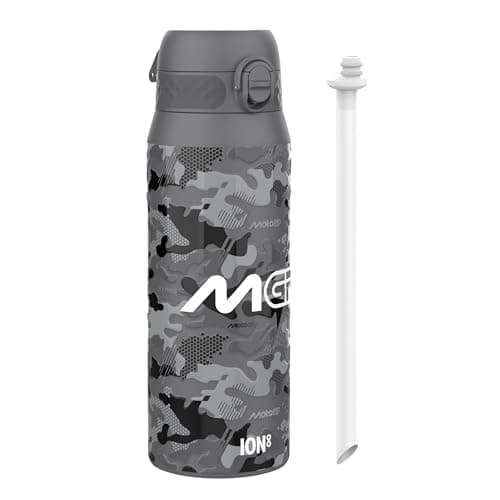 MotoGP Racing Camouflage Sports Thermal Water Bottle with Removable Straw, 750ml/24oz, Leak Proof Insulated Drinking Bottle, Easy to Open, Secure Lock, Dishwasher Safe, Flip Cover, Metal Bottle