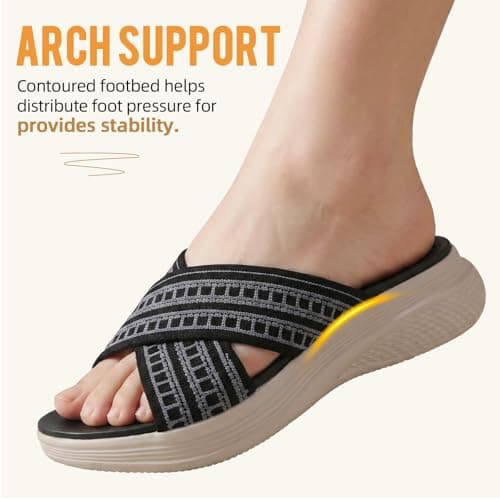 ZDQ Sandals for Women with Arch Support Lightweight Breathable Summer Slides Casual Cushion Walking Sandals for Daily Wear Black 4.5 — view 3