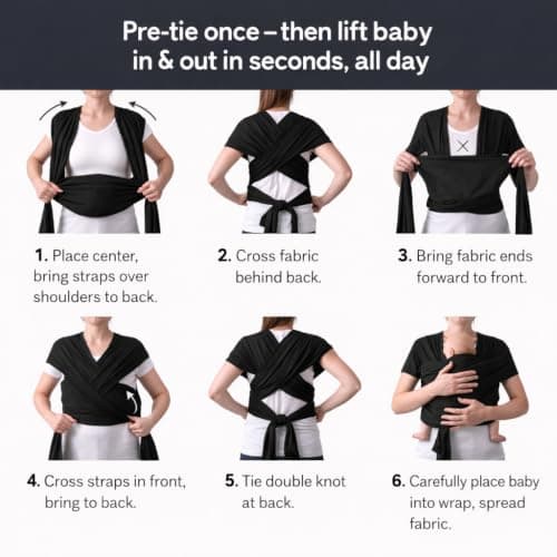 Trekki Pocket Wrap™ Baby Sling Carrier, Newborn to Toddler, Black — view 3