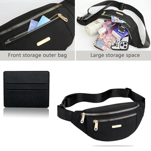 BAIYSFFG Fanny Pack Fashionable Waist Bag Unisex Fashion Waist Bag Casual Travel Bum Bag with 3 Zipper Pockets for Women Men Sports Running Hiking Jogging (Black) — view 3