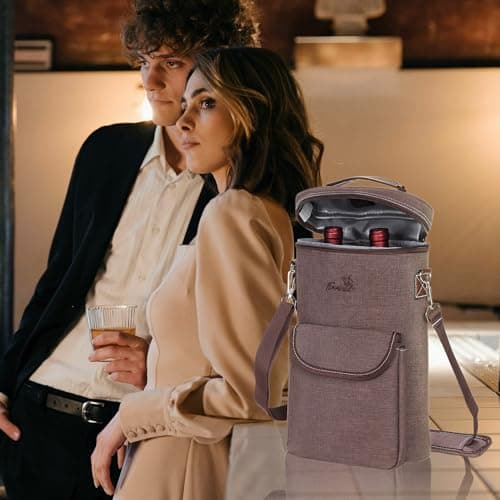 Kato Tirrinia Insulated Wine Cooler Bag Leakproof Padded Portable Wine Carrier with Shoulder Strap 2 Bottle Wine Bag for Camping Travel Beach Picnic Wine Lovers Gift Brown — view 6