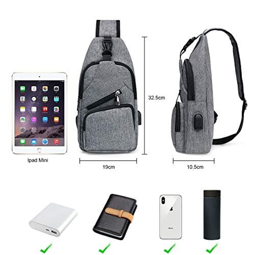flintronic Sling Bag, Chest Bag with USB Charging Port, Men Women Lightweight Crossbody for Hiking,Cycling, Traveling (Include 1*USB Cable) — view 2