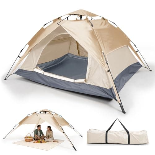 Warmiehomy 2-3 Man Pop Up Camping Tent with Detachable Outer Tent, Beige