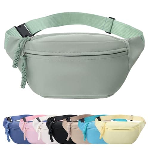 Bumbags for Ladies, Fanny Pack for Women Men with Adjustable Belt, 2-Zipper Pockets, Large Capacity, Lightweight Waist Bag Suitable for Daily Use,A-Green