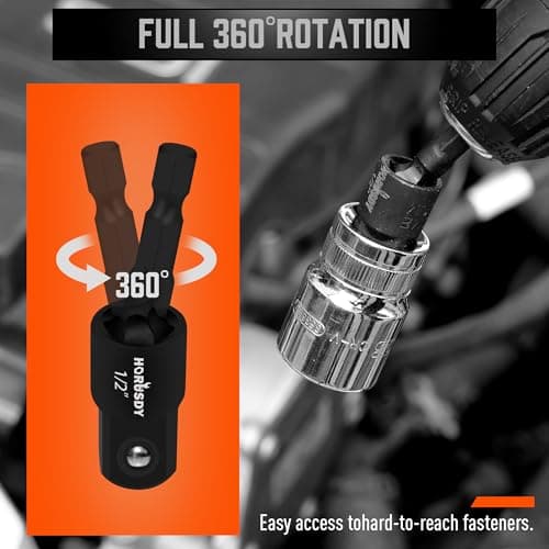 HORUSDY Impact Drill Socket Adapter Set and Universal Joints Socket Set 9-Piece 1/4" 3/8" and 1/2" Driver Power Drill — view 6