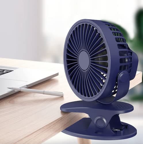 AH® USB Desktop Fan, 3 Speed 360° Adjustable Portable Clip on Stroller with 1200mAh Rechargeable Battery - Powerful Airflow, 3D Spiral Blades, Brushless Motor for Home Office (White) — view 2