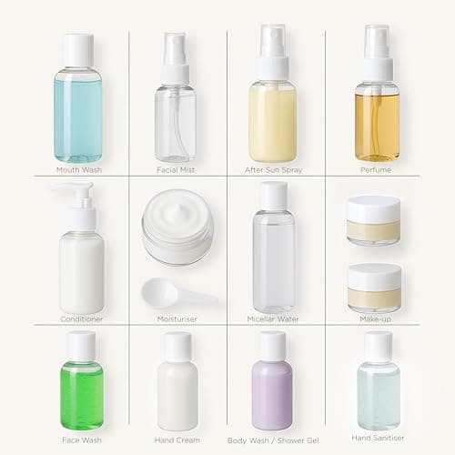 Status 10-Piece Clear Travel Bottle Set, Assorted 80ml 50ml 10ml Leakproof Refillable Containers for Cabin-Bag Liquids, Airport Compliant Toiletry Kit (STBS10PCX8) — view 6
