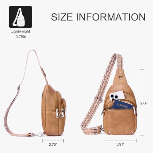 Lexiyat Anti Theft Crossbody Bags for Women Travel Chest Sling Bag Leather Handbags Fanny Pack Camelbrown — view 6