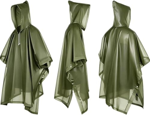 UPSEN Rain Ponchos for Adults, 2 Pcs Reusable Raincoats Coats Jackets Emergency for Women Men with Hood, Green — view 6