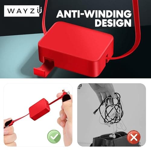 Wayzu® Multi Charging Retractable Cable with Phone Stand, 4 in 1 USB Charger Cord with Type C, Micro USB and iPhone Connector, Fast Charging and Data Cable for Travel and Everyday Use — view 2