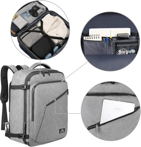 MATEIN for New Expandable Ryanair Cabin Bags 40x30x20 Underseat, Travel Rucksack Cabin Size, Ryan Air Bag 40x30x20, Under Seat Flight Backpack, Hand Luggage Backpack for Travelling, Grey — view 6