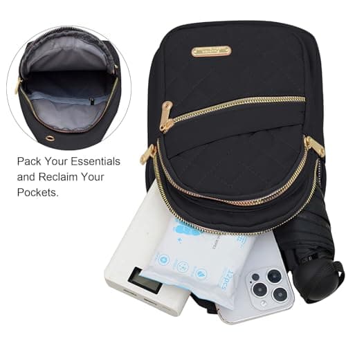 Fjquamizix Women's Anti-Theft Sling Bag, Water-Resistant Nylon Crossbody Purse with Multi-Pockets, Headphone Port, Lightweight Durable Bag for Travel, Work, Daily Use (Black) — view 5