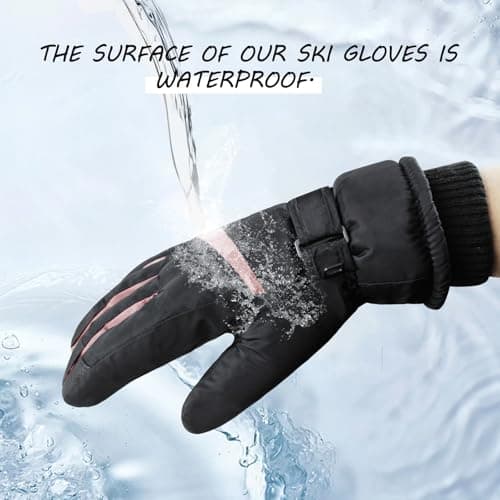 Andiker Women Waterproof Ski Gloves, Winter Touchscreen Thermal Gloves with Fleece, Windproof Snowboard Glove for Skiing Running and Cycling (Black-pink) — view 5