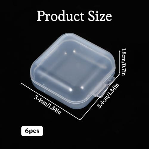 Sorcristy 6 PCS Mini Clear Storage Boxes, Earplug Case Organizer, Plastic Box Set, Mall Portable Square Bead Storage Box Organizer for Small Items, Beads, Jewelry, Crafts (1.34×1.34×0.7 Inches) — view 2