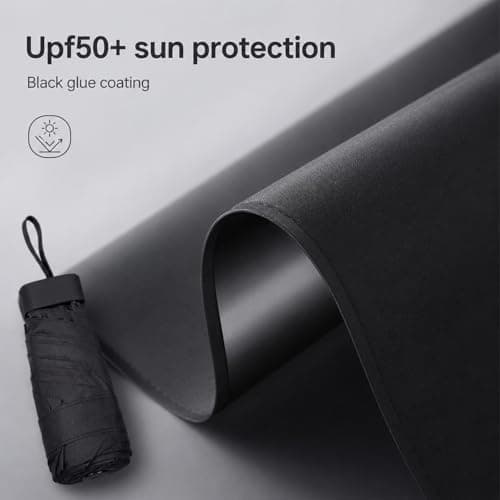 BREEZENEST Mini Travel Umbrella UPF 50+ Sun & Rain Protection, Windproof Compact Folding Umbrella for Women Men, Lightweight Pocket UV Parasol with Leakproof Case, Small Portable Umbrella (Black) — view 4