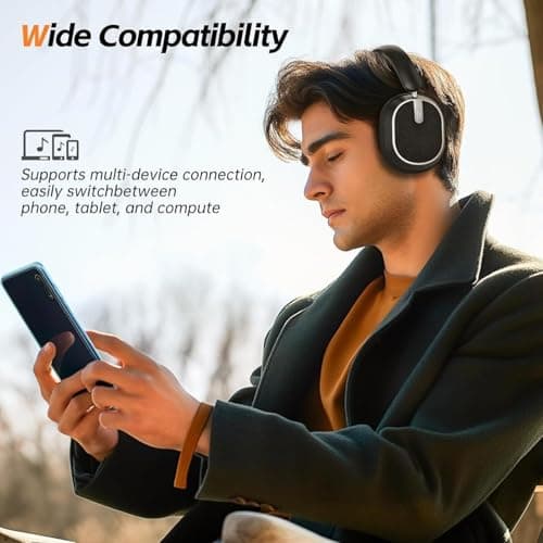 MMWOWARTS Hybrid Active Noise Cancelling Bluetooth Headphones,Bluetooth 6.0 Over Ear Wireless Headphones with 120H Playtime, Hi-Res Audio, Deep Bass, Memory Foam Ear Cups for Home Office Travel — view 2