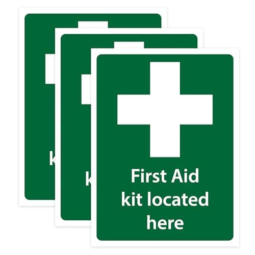 RDLCAR First Aid Sign Pack of 3 First Aid Kit Sign Located Here Durable Self-Adhesive Sticker Essential for Indicating Kit Locations Perfect for Emergency