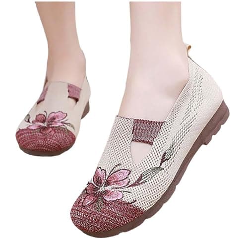 Travel Slippers Women Foldable Womens Slip On Trainers Casual Non-Slip Low Top Solid Color Sneakers Soft Sole Running Shoes Breathable Mesh Orthopedic Shoe Items Under 5 pounds Red 6 — view 2