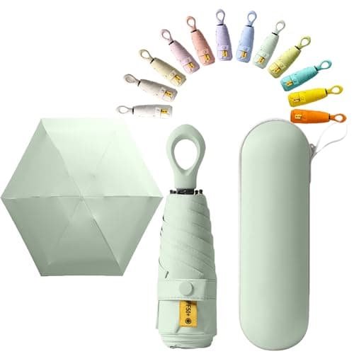 Mini Sun Travel Umbrella Ring handle Coating Layer Fabric Blocking/anti UPF 50 UV Protection 99.9% Compact Folding Purse Umbrella/Lightweight Small Portable Backpack/Rain Sun/Men Women Kids