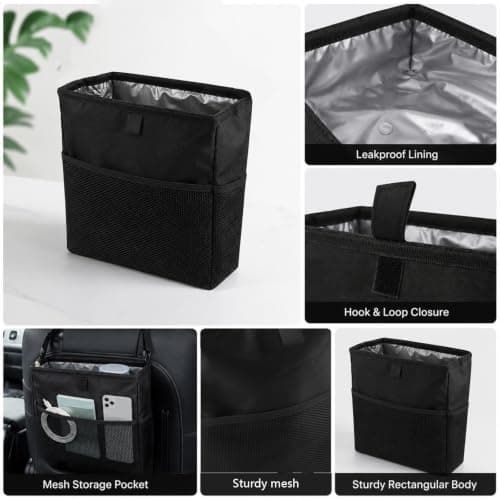Kdkoeo Car Bins for Front of Car, Car Bin with Hook and Loop Lid and Handle — view 5