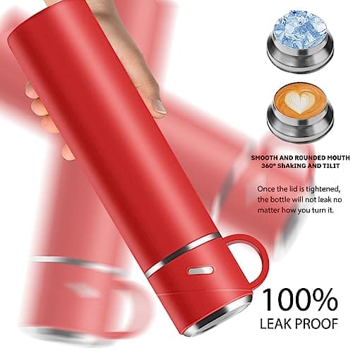 Stainless Steel Water Bottle, Leakproof Thermal Travel Mug with Lid & Handle, 550ml Double Walled Vacuum Flask, BPA Free Reusable Drink Bottle Coffee Cup Keep 12h Hot & Cold for Gym Office Outdoor,Red — view 3