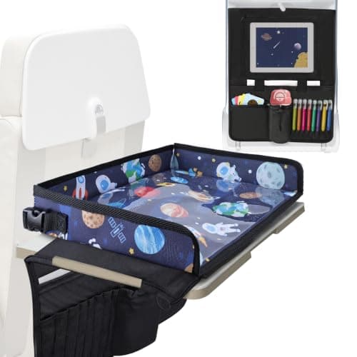 Babenest Airplane Tray Table Cover for Kids with Pockets, Starry Sky Blue